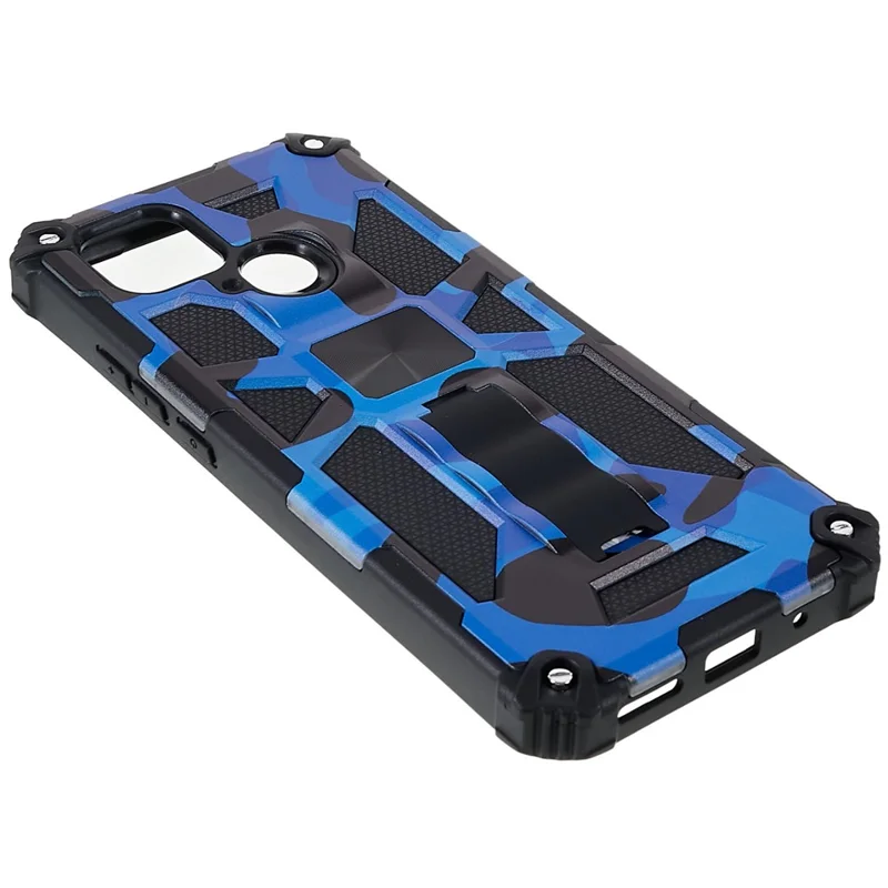 For Xiaomi Redmi 10C 4G / Poco C40 4G Phone Case with Kickstand, Shock Absorption Camouflage Design PC + TPU Phone Protective Shell - Camouflage Blue