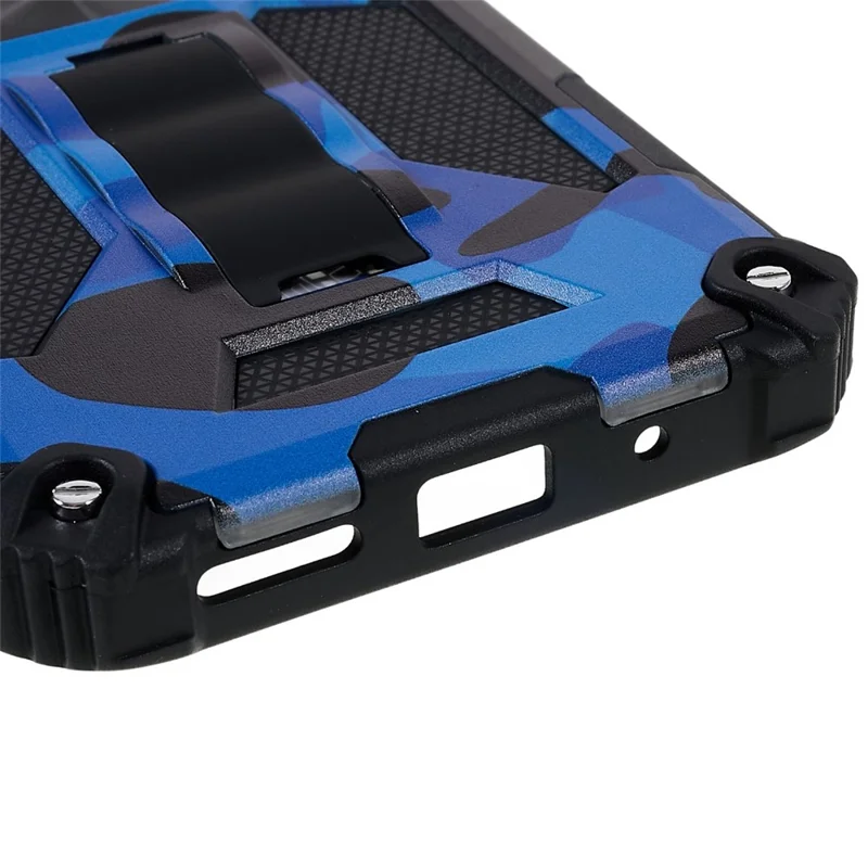 For Xiaomi Redmi 10C 4G / Poco C40 4G Phone Case with Kickstand, Shock Absorption Camouflage Design PC + TPU Phone Protective Shell - Camouflage Blue