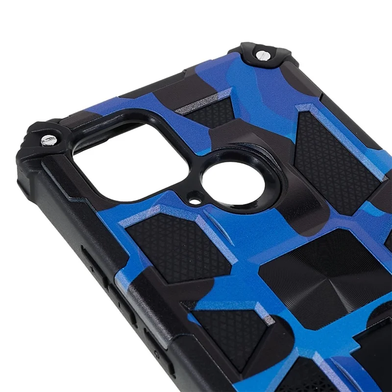 For Xiaomi Redmi 10C 4G / Poco C40 4G Phone Case with Kickstand, Shock Absorption Camouflage Design PC + TPU Phone Protective Shell - Camouflage Blue