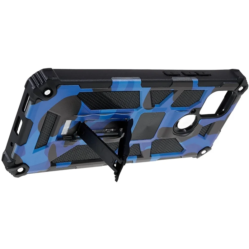 For Xiaomi Redmi 10C 4G / Poco C40 4G Phone Case with Kickstand, Shock Absorption Camouflage Design PC + TPU Phone Protective Shell - Camouflage Blue