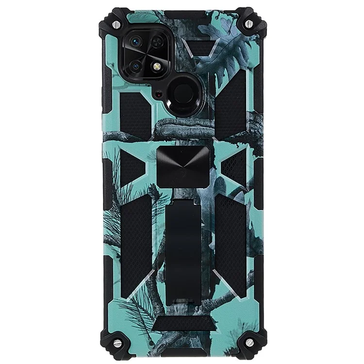 Para Xiaomi Redmi 10C 4G / Poco C40 4G Case de Teléfono Con Kickstand, Diseño de Camuflaje de Amortiguadores PC + TPU Phone Protective Shell - Verde Claro