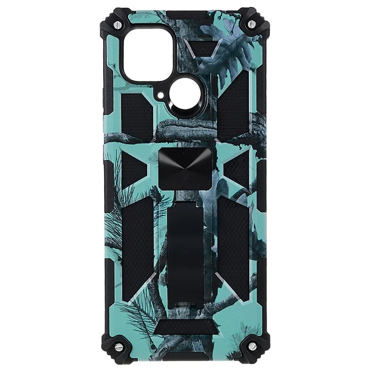 Para Xiaomi Redmi 10C 4G / Poco C40 4G Case de Teléfono Con Kickstand, Diseño de Camuflaje de Amortiguadores PC + TPU Phone Protective Shell - Verde Claro