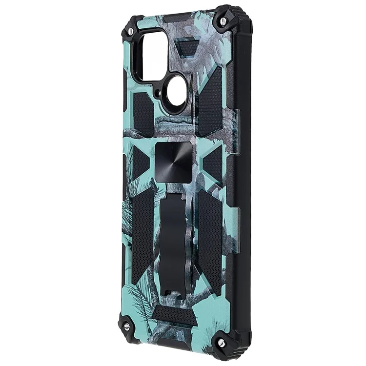 Para Xiaomi Redmi 10C 4G / Poco C40 4G Case de Teléfono Con Kickstand, Diseño de Camuflaje de Amortiguadores PC + TPU Phone Protective Shell - Verde Claro