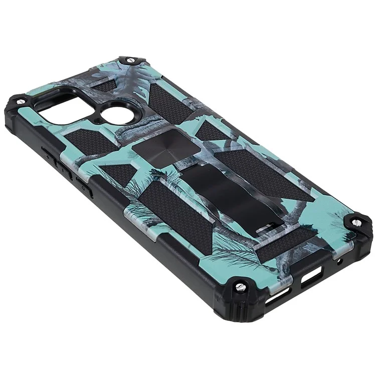 Para Xiaomi Redmi 10C 4G / Poco C40 4G Case de Teléfono Con Kickstand, Diseño de Camuflaje de Amortiguadores PC + TPU Phone Protective Shell - Verde Claro