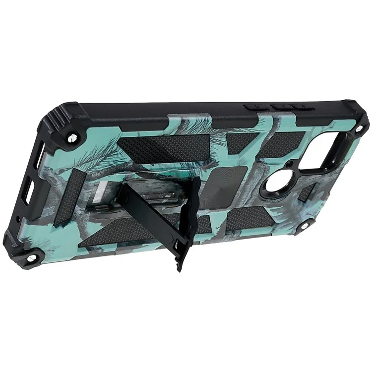 Para Xiaomi Redmi 10C 4G / Poco C40 4G Case de Teléfono Con Kickstand, Diseño de Camuflaje de Amortiguadores PC + TPU Phone Protective Shell - Verde Claro