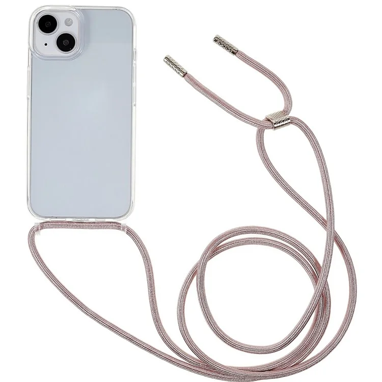 Per iPhone 14 6.1 pollici TPU+Acrilico Custodia Posteriore Trasparente Antiurto con Cordino Regolabile - Rose Gold