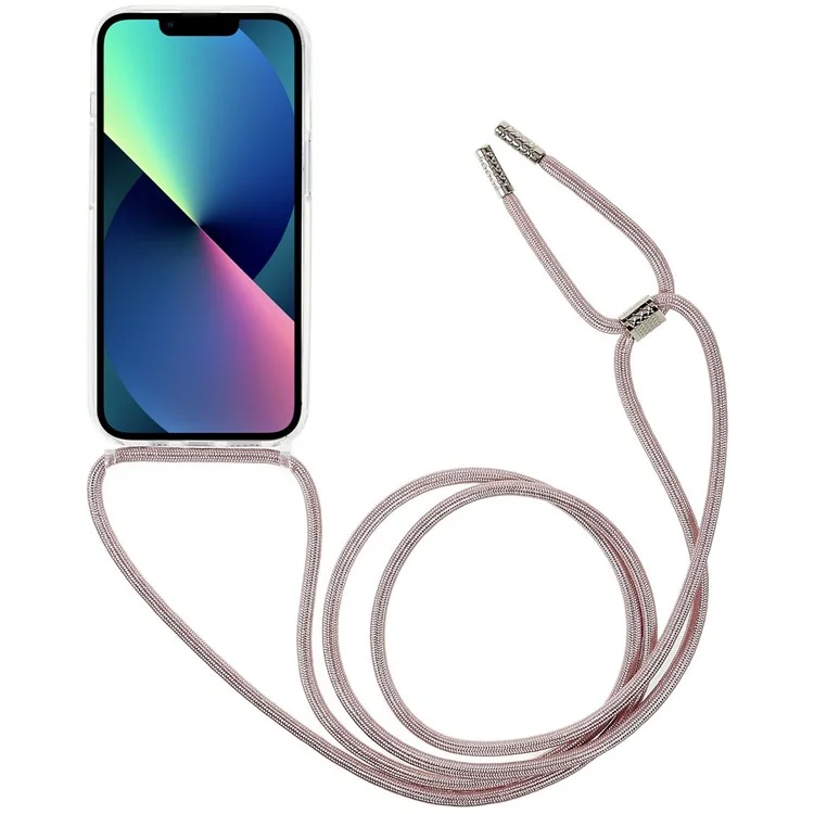 Per iPhone 14 6.1 pollici TPU+Acrilico Custodia Posteriore Trasparente Antiurto con Cordino Regolabile - Rose Gold
