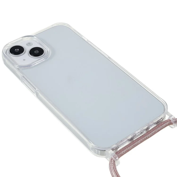 Per iPhone 14 6.1 pollici TPU+Acrilico Custodia Posteriore Trasparente Antiurto con Cordino Regolabile - Rose Gold