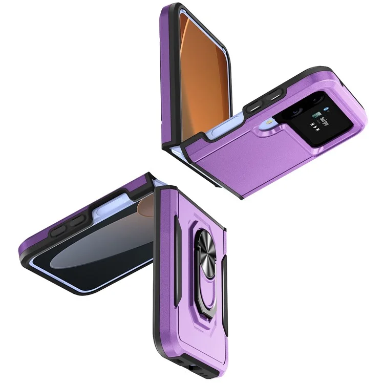 Série Defender pour Samsung Galaxy Z Flip4 5G Étui de téléphone PC + TPU avec support de rotation et support de bureau - Violet / Noir
