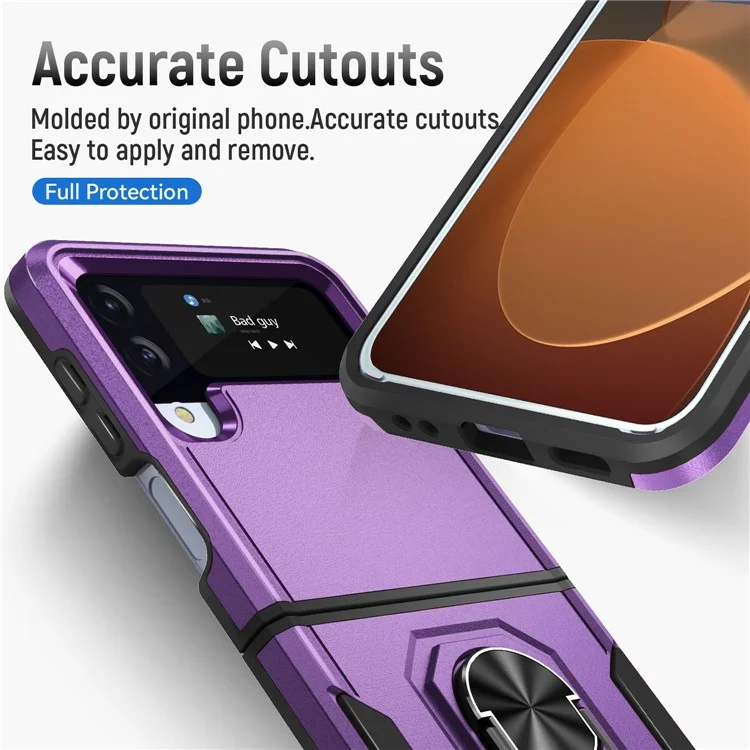 Série Defender pour Samsung Galaxy Z Flip4 5G Étui de téléphone PC + TPU avec support de rotation et support de bureau - Violet / Noir
