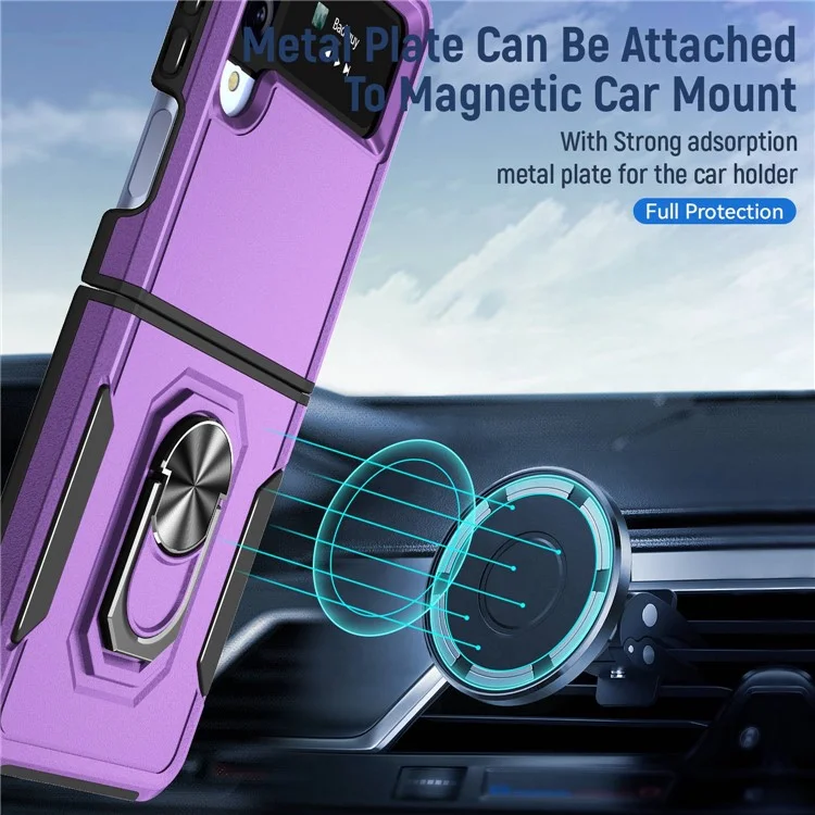 Série Defender pour Samsung Galaxy Z Flip4 5G Étui de téléphone PC + TPU avec support de rotation et support de bureau - Violet / Noir