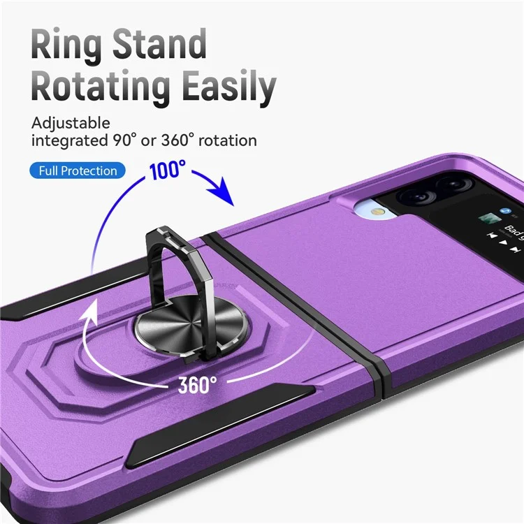 Série Defender pour Samsung Galaxy Z Flip4 5G Étui de téléphone PC + TPU avec support de rotation et support de bureau - Violet / Noir