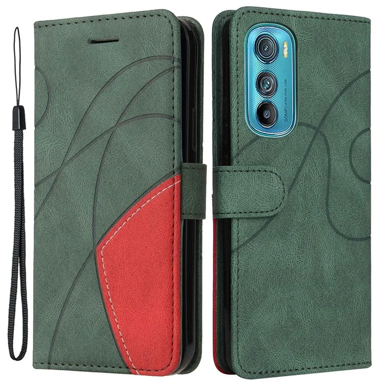 Para Motorola Edge 30 5G KT Series de Cuero 1 Suplupo de Doble Color Flip Flip PU Cuero de Cuero Filón Protector de Teléfono Con Correa - Verde