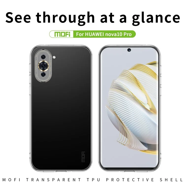 MOFI Pour Huawei Nova 10 Pro 4G Ultra Slim Fexlible TPU Thophed Thelphe Coin de Téléphonie Mobile Transparent Couverture Arrière de Téléphone Portable Transparent