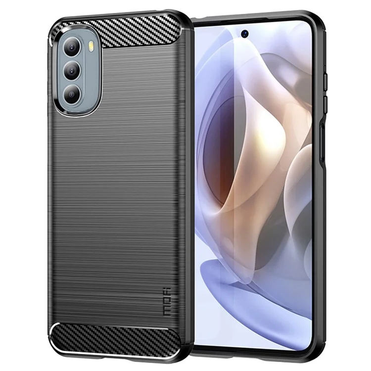 MOFI JK TPU Série-1 para Motorola Moto G42 4G Anti-risco Anti-choque Soft TPU Capa de Celular Superfície Escovada Fibra de Carbono Capa - Preto