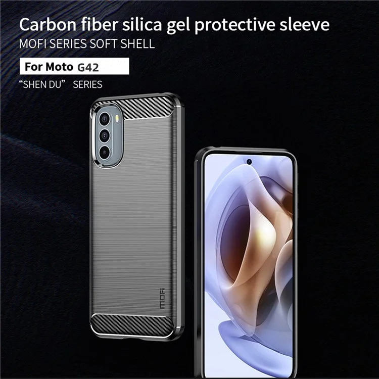 MOFI JK TPU Série-1 para Motorola Moto G42 4G Anti-risco Anti-choque Soft TPU Capa de Celular Superfície Escovada Fibra de Carbono Capa - Preto