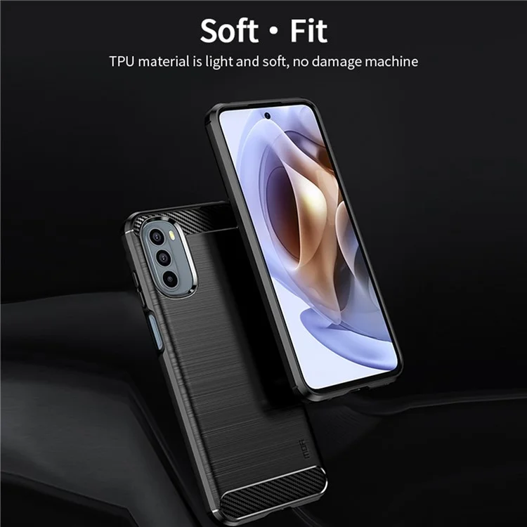 MOFI JK TPU Série-1 para Motorola Moto G42 4G Anti-risco Anti-choque Soft TPU Capa de Celular Superfície Escovada Fibra de Carbono Capa - Preto