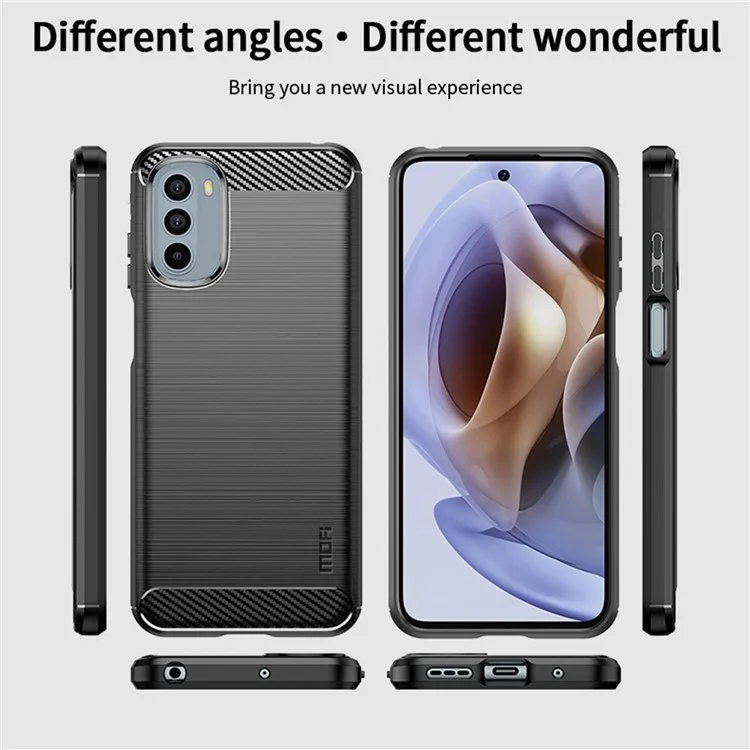 MOFI JK TPU Série-1 para Motorola Moto G42 4G Anti-risco Anti-choque Soft TPU Capa de Celular Superfície Escovada Fibra de Carbono Capa - Preto