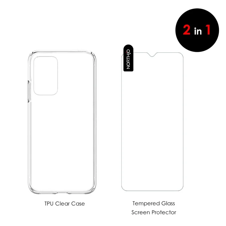 NORTHJO Para Samsung Galaxy A23 5G (Versão Global) / 4G Capa de Telefone de TPU Transparente com Protetor de Tela de Vidro Temperado
