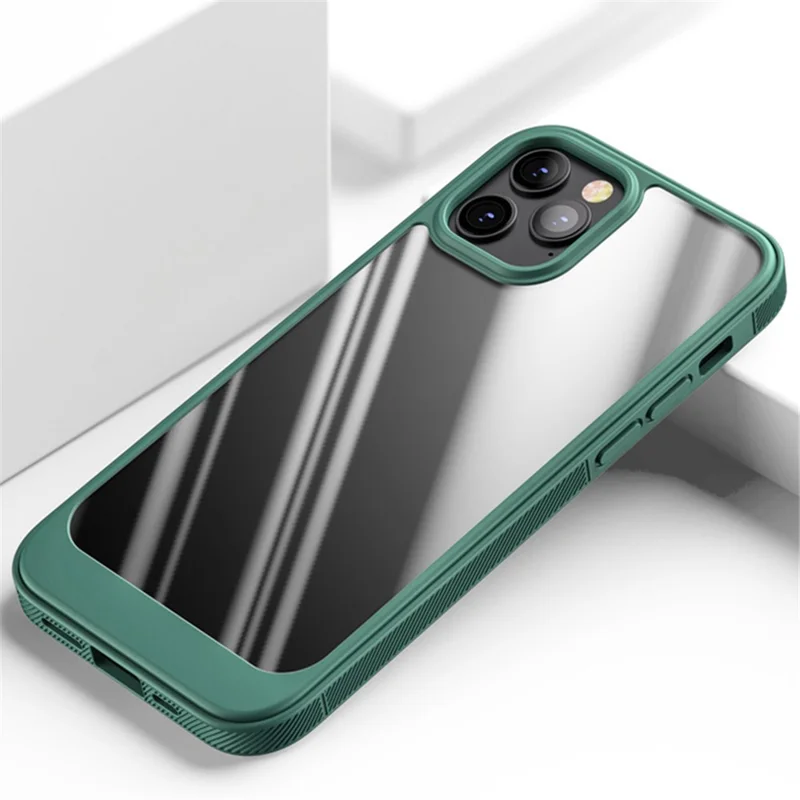 Soft Armor Series for iPhone 14 6.1 inch Clear PC Back + Soft TPU Frame Phone Cover Scratch-Resistant Protective Case - Green