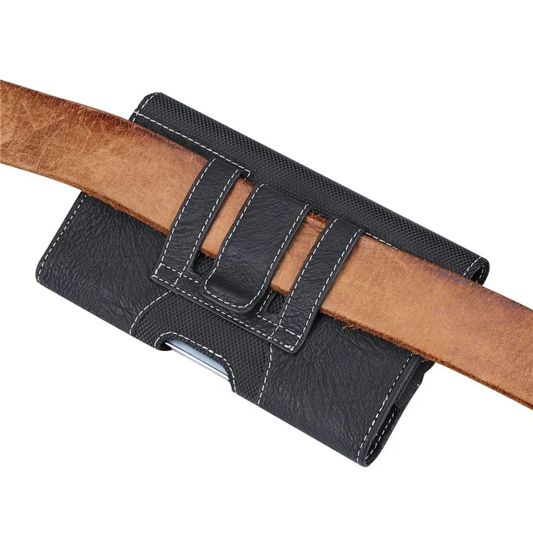 PU Leather Waist Bag for 4.9-6.5-inch Cell Phones Scratch Resistant Pouch (XL) - Black