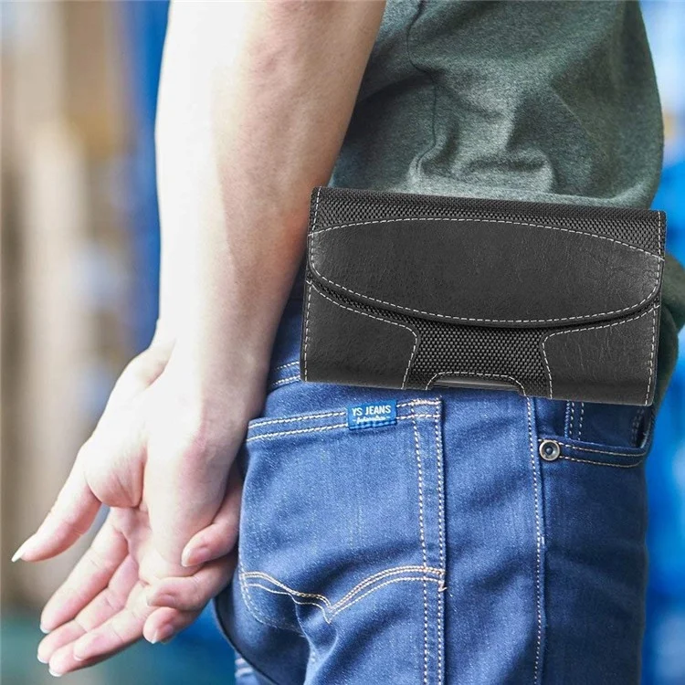 PU Leather Waist Bag for 4.9-6.5-inch Cell Phones Scratch Resistant Pouch (XL) - Black