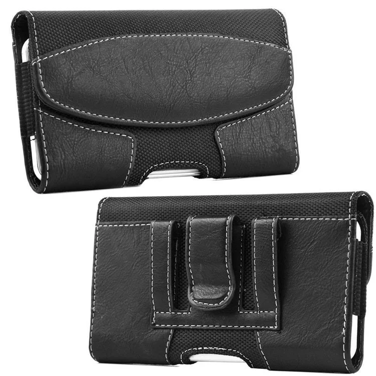PU Leather Waist Bag for 4.9-6.5-inch Cell Phones Scratch Resistant Pouch (XL) - Black