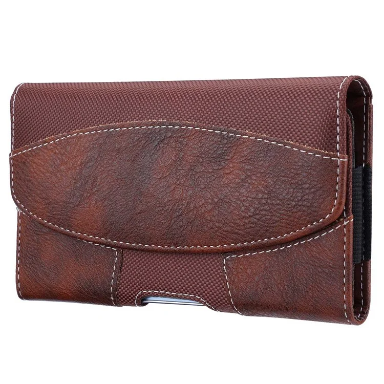 Anti-Fall Mobile Phone Bag for 6.5-6.9-inch Cell Phones PU Leather Waist Pouch (XXL) - Brown