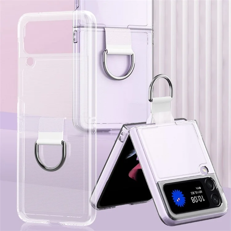 Para Samsung Galaxy Z Flip4 5G Diseño de Soporte de Anillo de Metal Transparente pc Dura+cubierta de la Caja Del Teléfono Pvc Capacidad Plegable