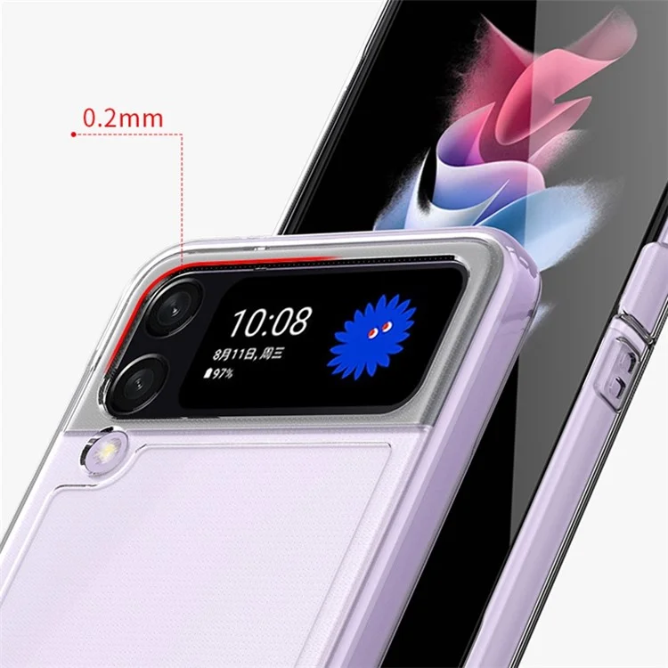 Para Samsung Galaxy Z Flip4 5G Funda de teléfono dura de PC+PVC con diseño de anillo de metal transparente, funda plegable