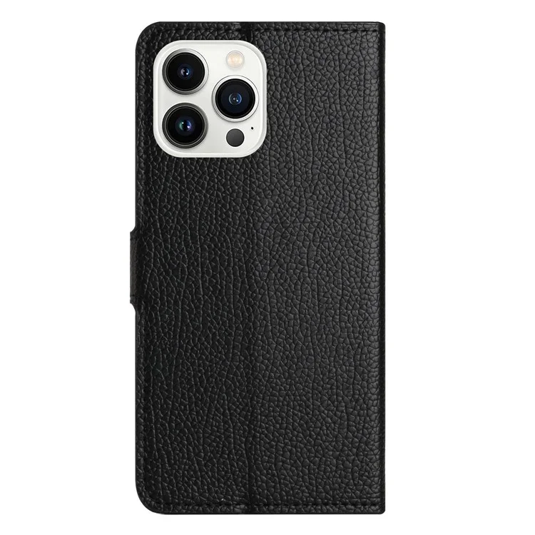 Für Iphone 14 Pro 6.1 Zoll PU Leder Brieftasche Hülle Litchi Textur Faltbare Ständer Folio Flip Phone Shell - Schwarz