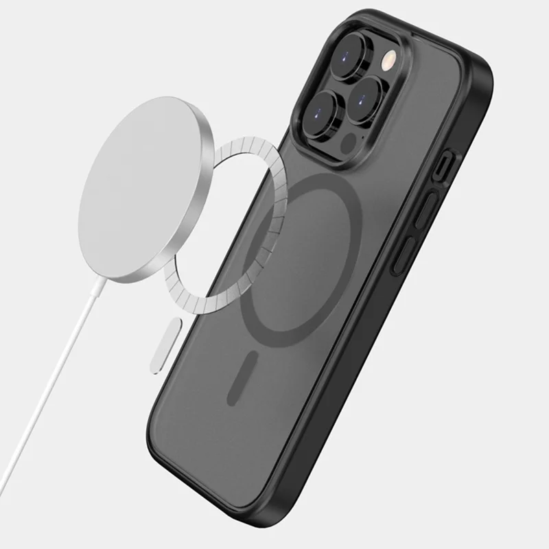 Antywibracyjna obudowa TPU+PC na iPhone'a 14 6,1 cala, antyudarowa magnetyczna pokrywa, pełna ochrona, cienka obudowa - Czarny