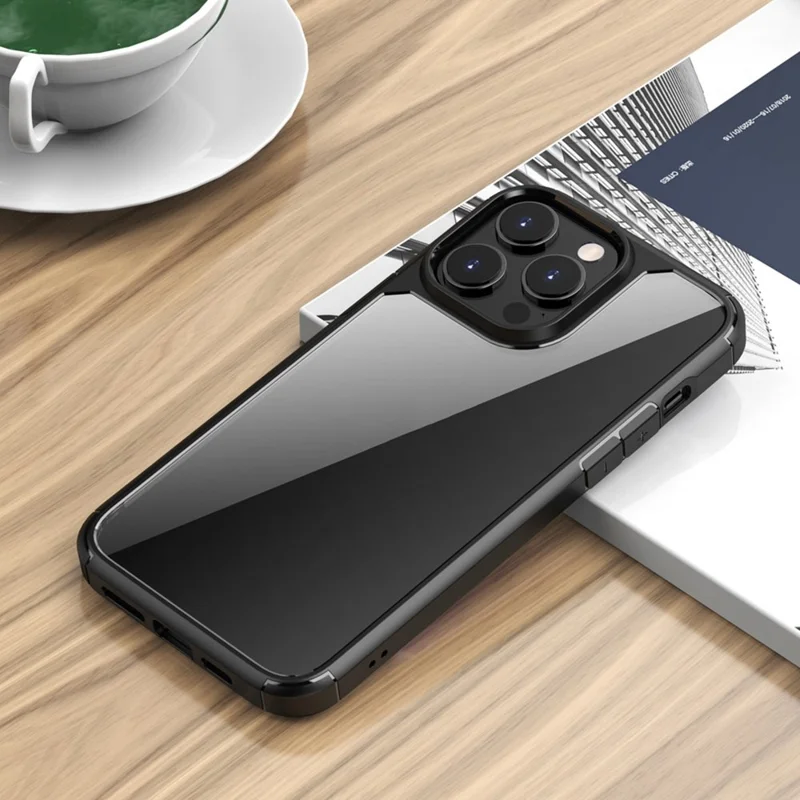 For iPhone 14 Pro Max 6.7 inch Protective Case PC+TPU Hybrid Shockproof Phone Cover - Black