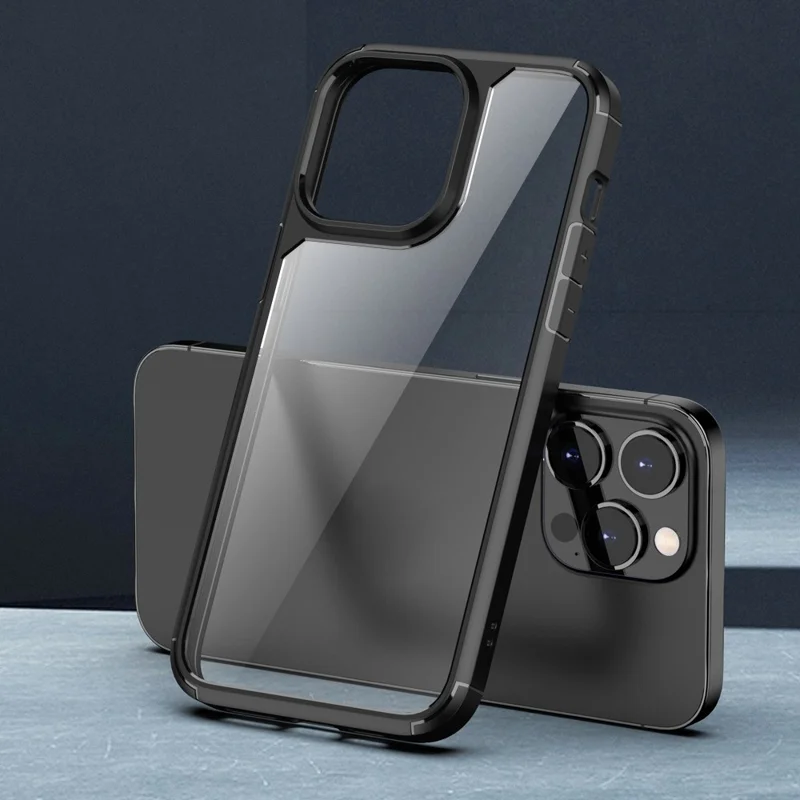 For iPhone 14 Pro Max 6.7 inch Protective Case PC+TPU Hybrid Shockproof Phone Cover - Black