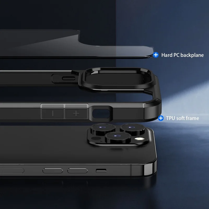 For iPhone 14 Pro Max 6.7 inch Protective Case PC+TPU Hybrid Shockproof Phone Cover - Black