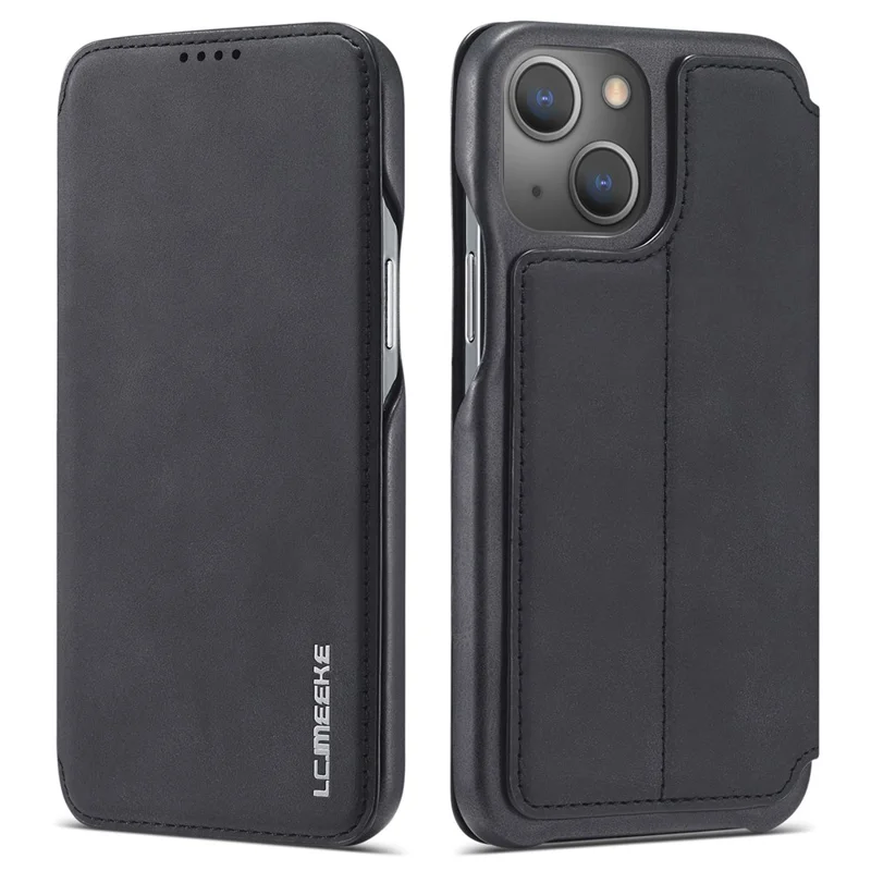 LC.IMEEKE Für iPhone 14 6.1 Zoll Kratzfeste staubdichte Handyhülle aus PU-Leder mit Ständer und Kartenfach - Schwarz