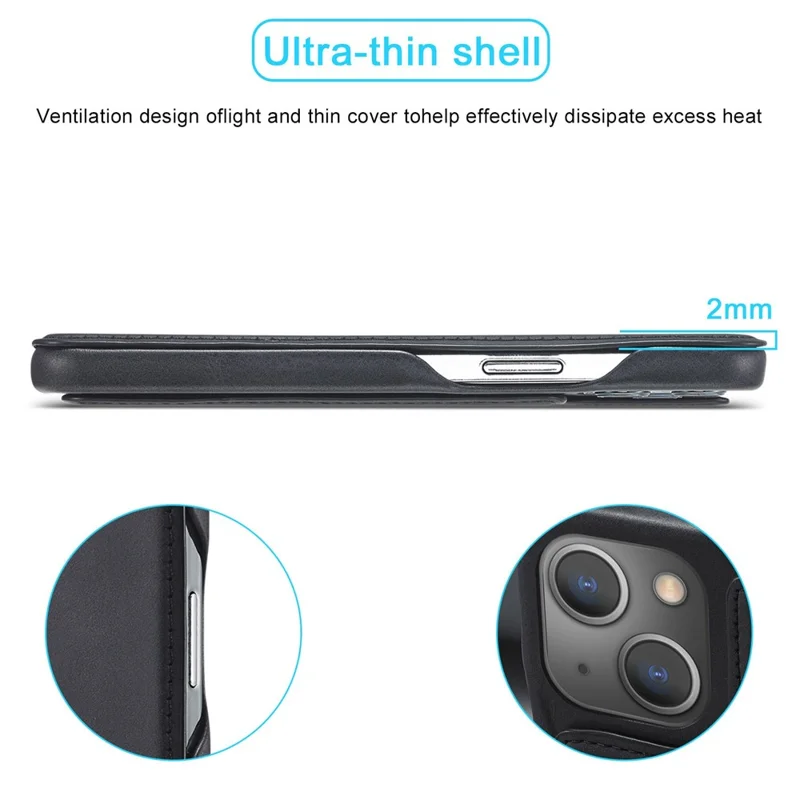 LC.IMEEKE Für iPhone 14 6.1 Zoll Kratzfeste staubdichte Handyhülle aus PU-Leder mit Ständer und Kartenfach - Schwarz