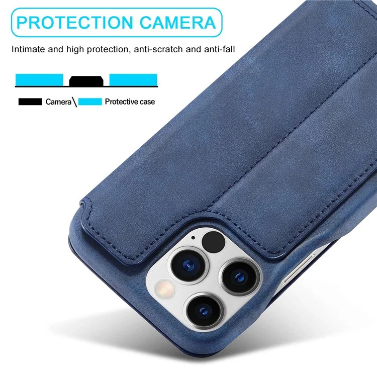 Lc. Imeeke Para Iphone 14 Pro 6.1 Pulgadas Case de Teléfonos Móviles Design Magnetic Design PU Leather+PC Case de Teléfonos Con Ranura Para Tarjetas - Azul