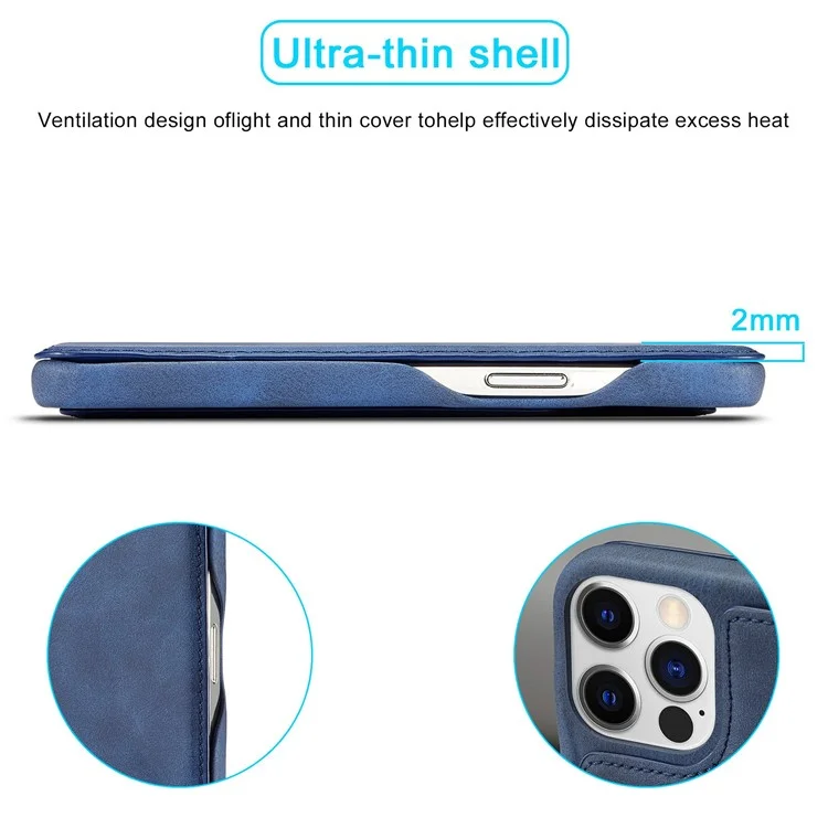 Lc. Imeeke Para Iphone 14 Pro 6.1 Pulgadas Case de Teléfonos Móviles Design Magnetic Design PU Leather+PC Case de Teléfonos Con Ranura Para Tarjetas - Azul