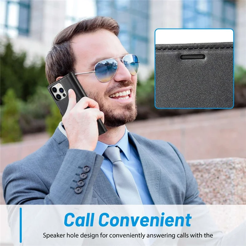 LC.IMEEKE for iPhone 14 Pro Max 6.7 inch PU Leather Phone Stand Cover Double Magnetic Clasps Drop-proof Case with Wallet - Black