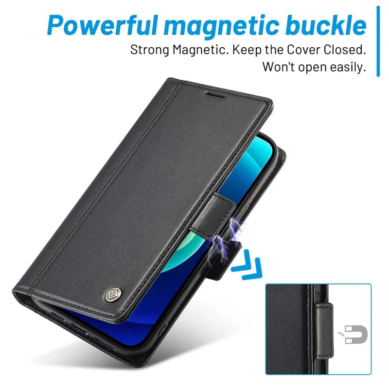 LC.IMEEKE for iPhone 14 Pro Max 6.7 inch PU Leather Phone Stand Cover Double Magnetic Clasps Drop-proof Case with Wallet - Black