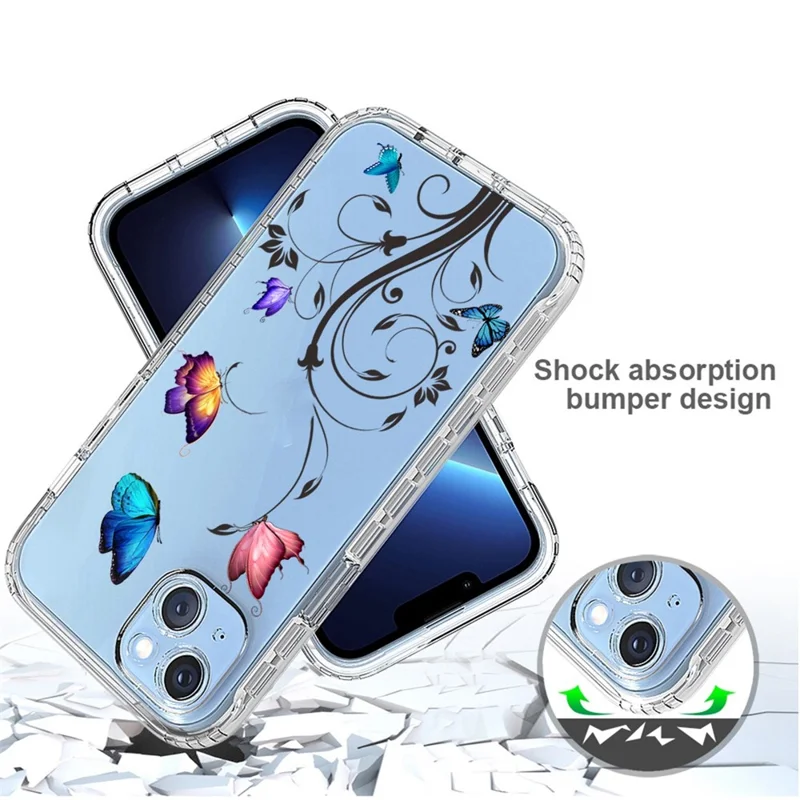 For iPhone 14 Plus Hard PC + Soft TPU Hybrid Cover Pattern Printing Phone Case - Tree and Butterfly