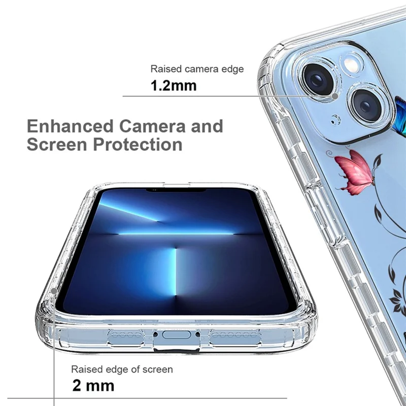 For iPhone 14 Plus Hard PC + Soft TPU Hybrid Cover Pattern Printing Phone Case - Tree and Butterfly