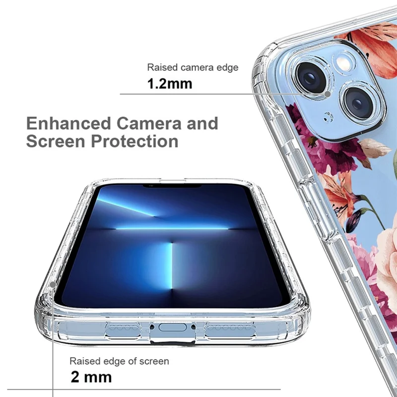 For iPhone 14 Plus Hard PC + Soft TPU Hybrid Cover Pattern Printing Phone Case - Purple Flower