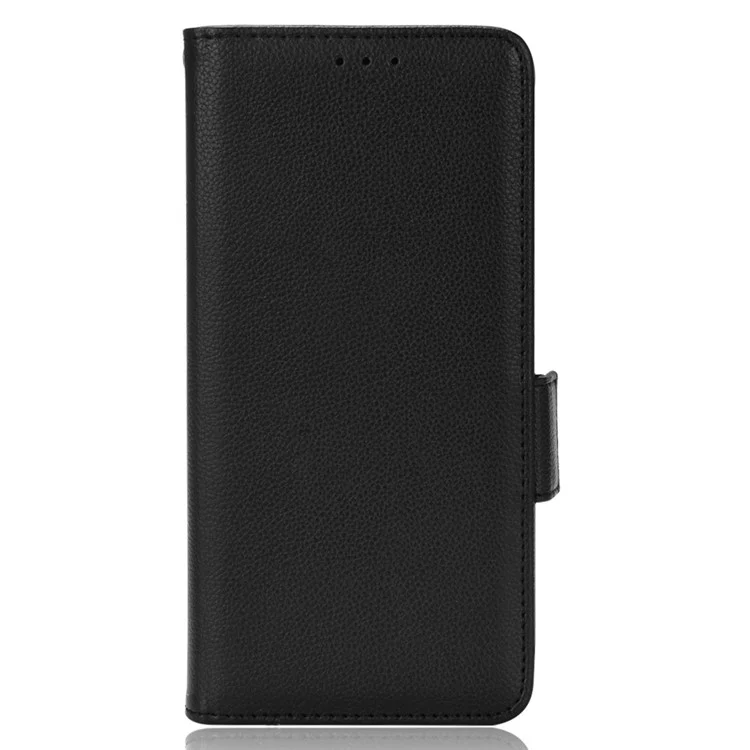 Litchi Texture Phone Cover for Alcatel 1B (2022) / TCL 303, PU Leather Folio Flip Case with Wallet Stand - Black