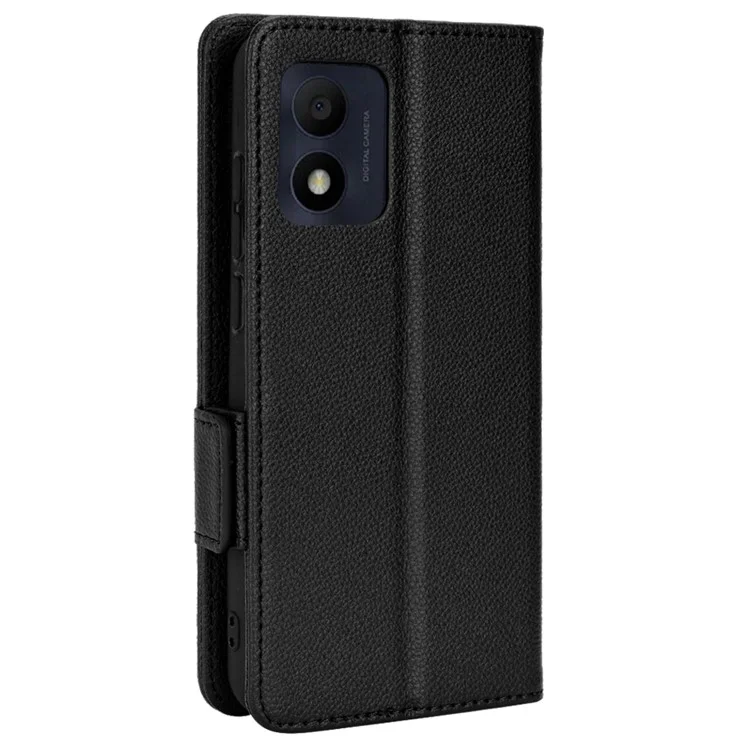 Litchi Texture Phone Cover for Alcatel 1B (2022) / TCL 303, PU Leather Folio Flip Case with Wallet Stand - Black