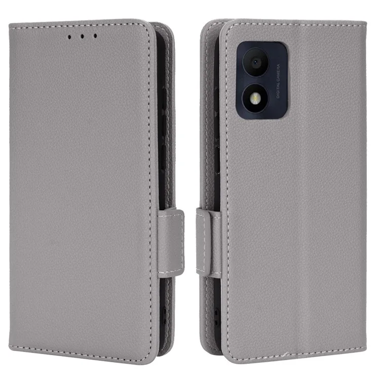 Litchi Texture Phone Cover for Alcatel 1B (2022) / TCL 303, PU Leather Folio Flip Case with Wallet Stand - Grey