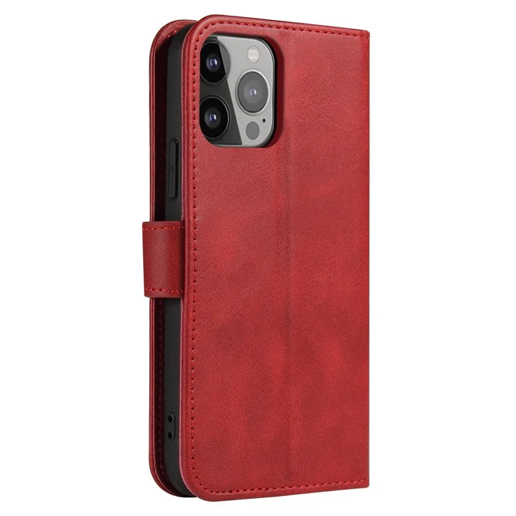 For iPhone 14 6.1 inch Anti-fall Calf Texture Phone Cover PU Leather Mobile Phone Flip Wallet Stand Case with Magnetic Buckle - Red
