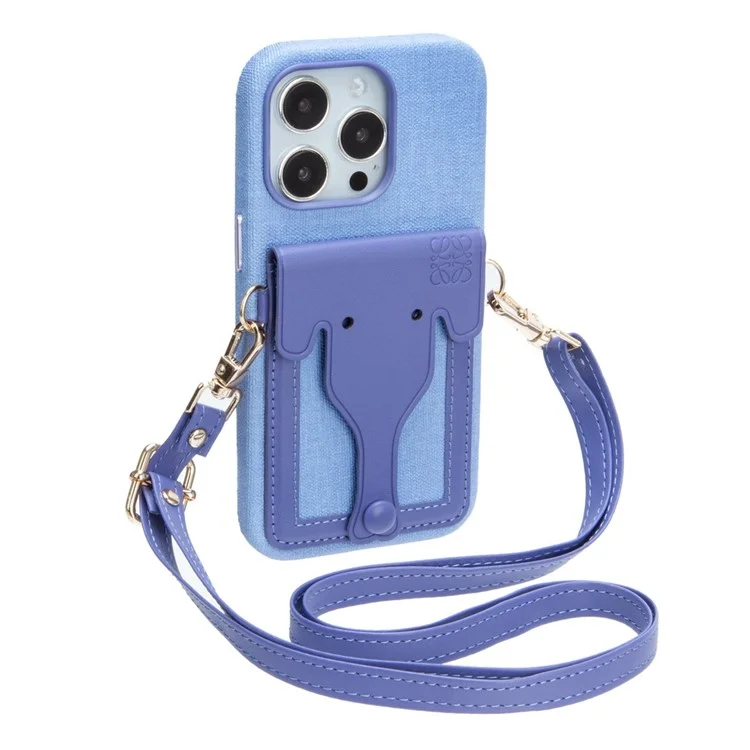 For iPhone 14 Plus Elephant Shaped Card Holder Mobile Phone Cover PU Leather Coated Liquid Silicone Phone Case - Blue