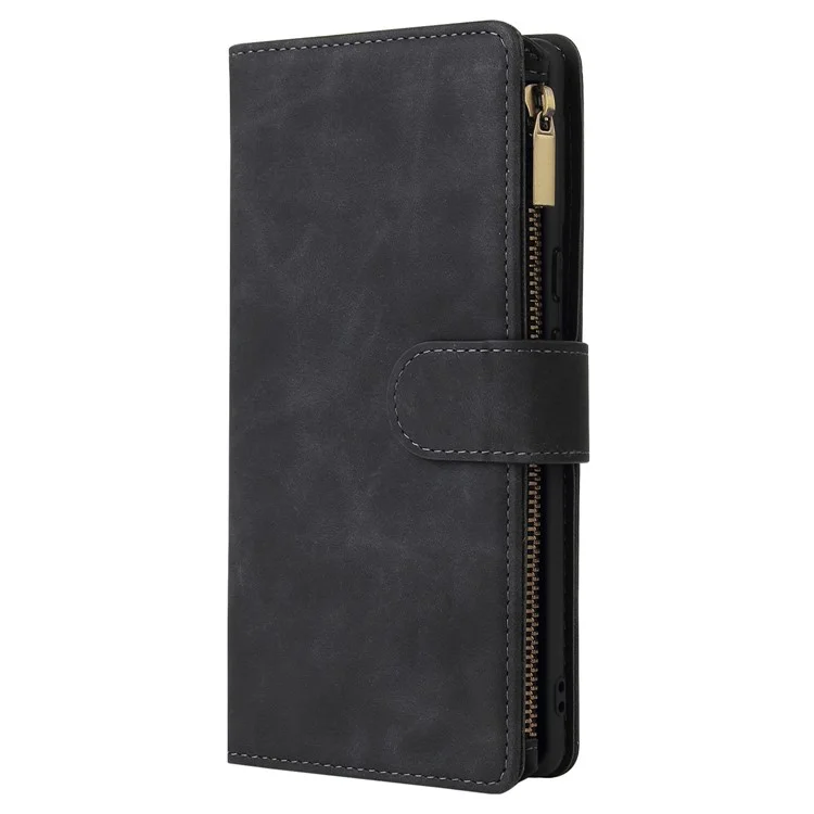 For Google Pixel 6 Pro 5G PU Leather Phone Wallet Stand Case Zipper Pocket Multiple Card Slots Phone Protective Cover - Black